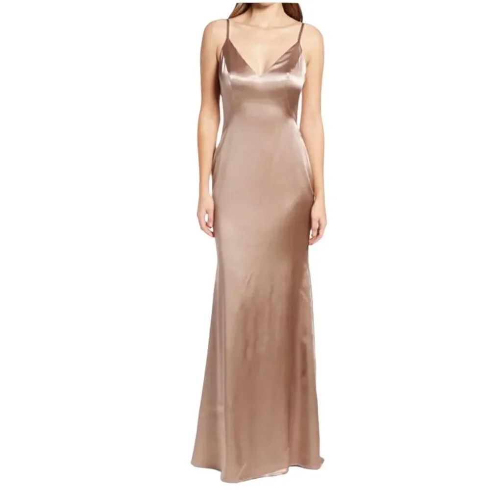 La Femme sheen V-neck Dress size 8 Nude NEW